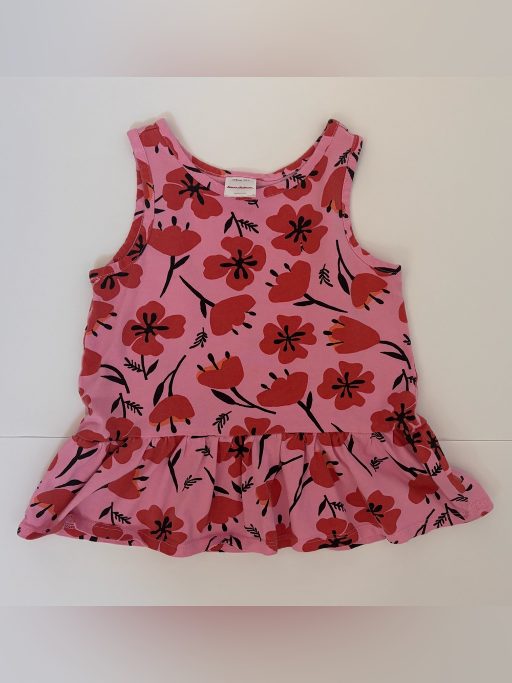 Hanna Andersson Girls Floral Peplum Tank Top Size 5 110 Pink Red
